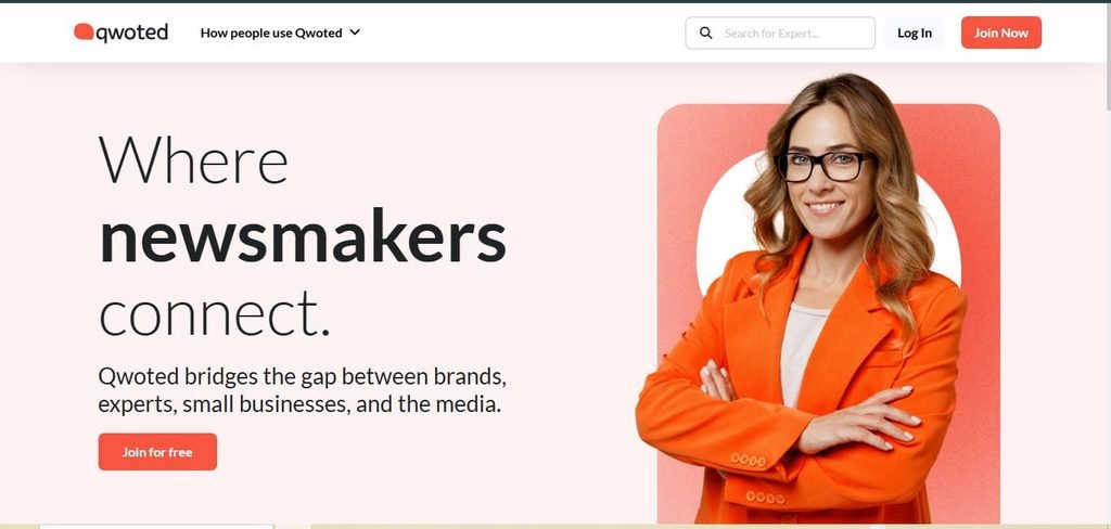 Qwoted platform homepage for digital PR expert sourcing